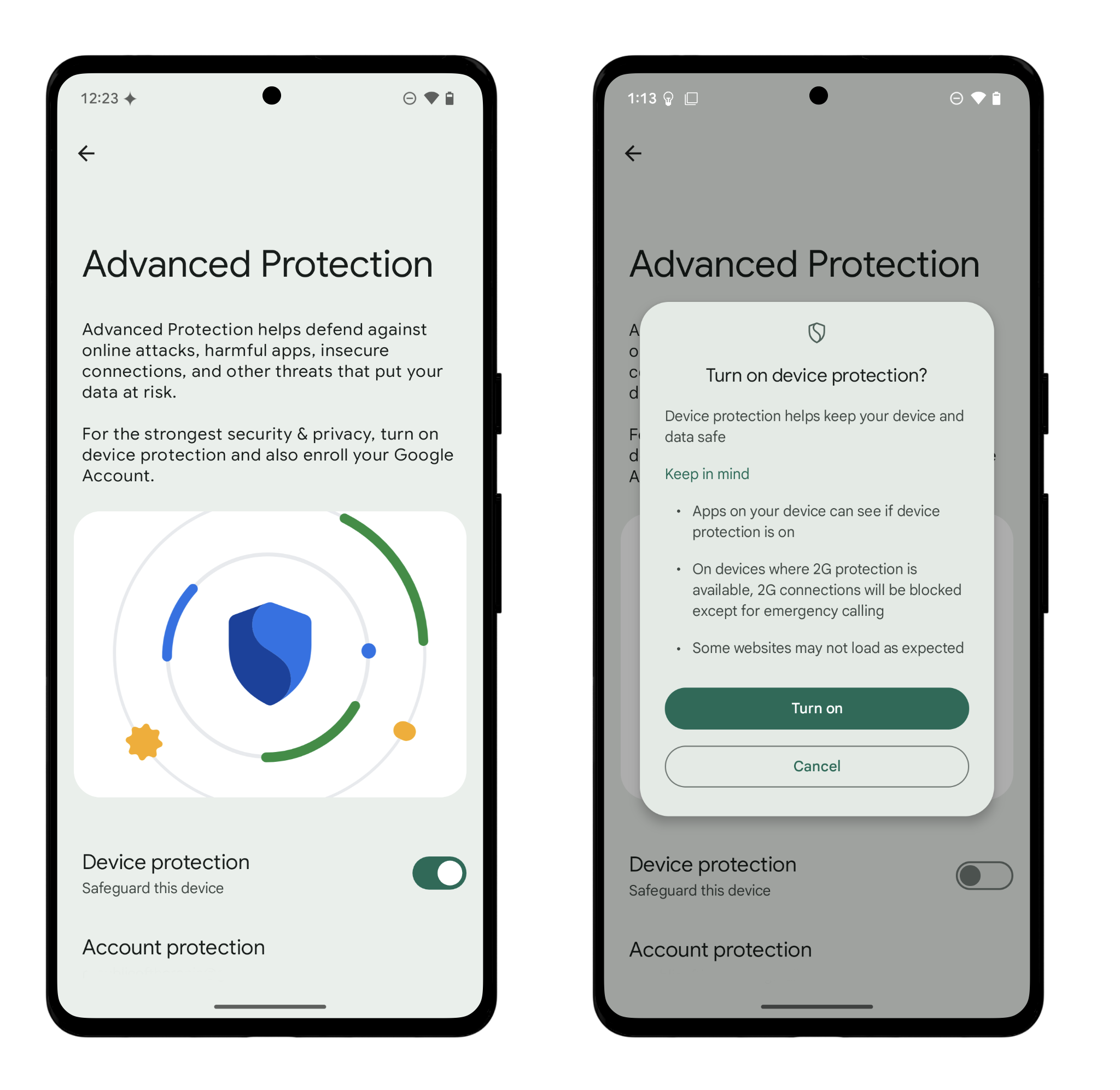 screenshots of Android's Advanced Protection page screenshots of Android's Advanced Protection page
